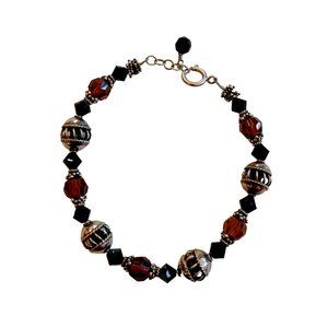 925 Sterling Silver Ornate Glass And Bali Bead 8.5" Long Bracelet